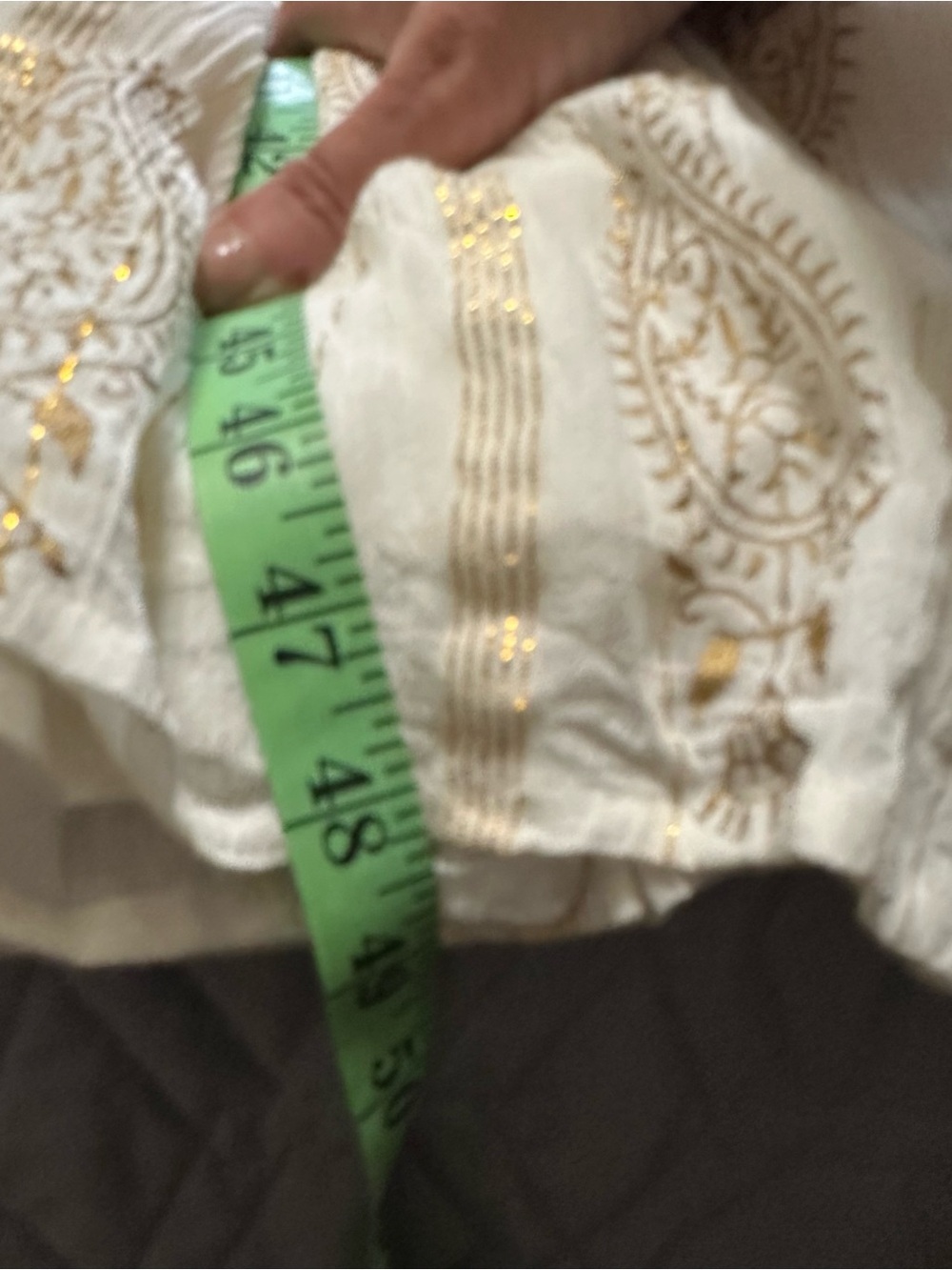 Sz M Apricot Cream Gold Foil Tassel Embroidered Sequin V-Neck Boho Midi Dress - Picture 10 of 10